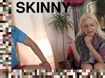 Riding skinny blonde granny thick meat