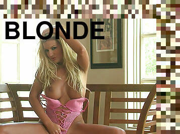 Blonde Tommie Jo shows of her stunning shaved pussy