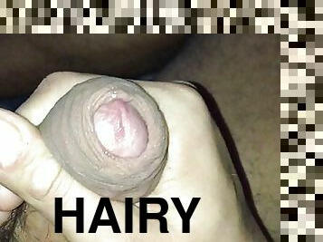 Playing with my hairy dick on the sofa