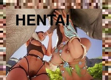 WildLife - Jadeen and Maya fucking with a Rhino - Furry Hentai