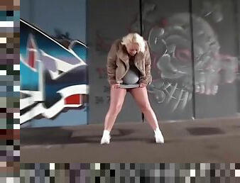 Blonde British slag pissing in public for fun