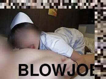 Kinky big-breasted nurse from blowjob to hard sex, private filming, Japanese hand job, amateur