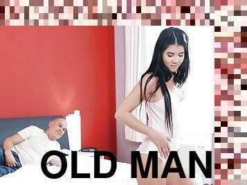 OLD4K. Old man dick helps his slender girlfriend