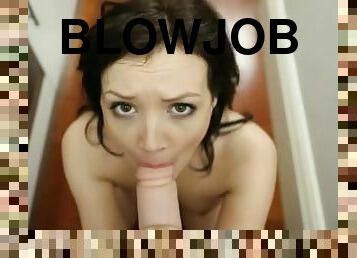 Pretty girl sucking dildo in a virtual blowjob