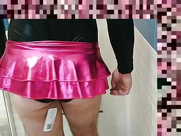 Tranny in sexy dancing leotard and shiny skirt