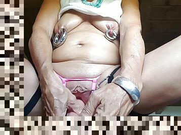 extrême, masturbation, mamelons, chatte-pussy, milf, horny, percé, gode, géant