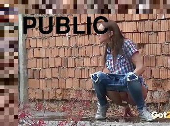 Girls peeing in public and making a sexy mess