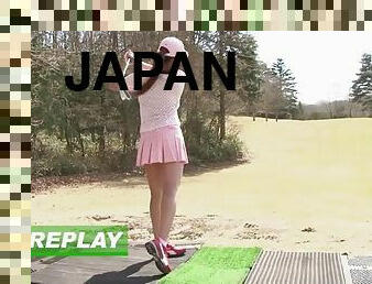 behåret, udendørs, offentlig, pikslikkeri, udløsning, teenager, hardcore, japans, golf, brunette