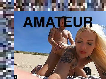 amateur, anal, allemand, ejaculation-interne, plage, point-de-vue, blonde, tatouage