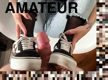 amatør, teenager, fødder, sperm, fetish, fodjob, nylon, realitet