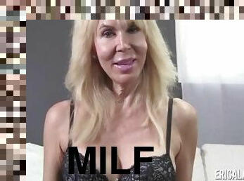 gros-nichons, mature, fellation, ejaculation-sur-le-corps, énorme-bite, milf, branlette, point-de-vue, blonde, lingerie