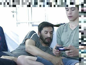 Gaming twink barebacked by DILF Latino after asslick