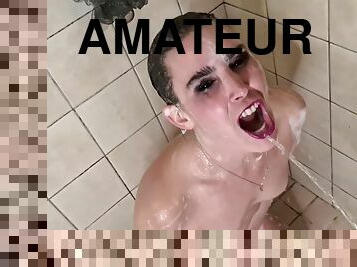Pissing on a girls face and hair to rinse her off in the shower