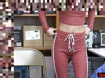 Tiny teen thief with pierced tits fucked by a mall cop