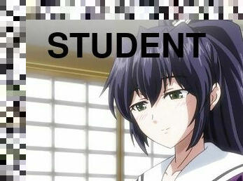 étudiante, fou, trio, hentai
