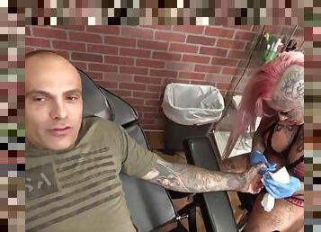 Busty Evilyn Ink tattoos Sascha then gets fucked