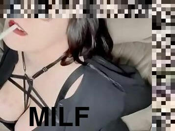 dressed up to smoke. hire me? daily smoking content. vibe w/ a bit tit milf