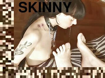 Sexy skinny sub slut licks clean her daddys unwashed feet pt1