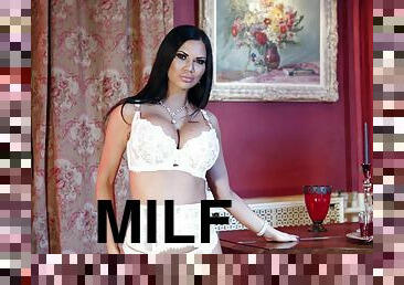 Premium MILF in white lingerie, seductive home sex