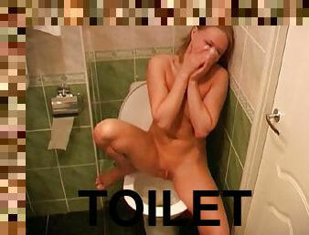 tissende, fisse-pussy, milf, teenager, blond, naturlig, toilet, barberet