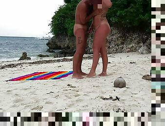 Amazing sex on a nude beach - Amateur Russian couple