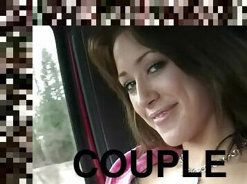 Hot couple showing boobs and cock in car scandal