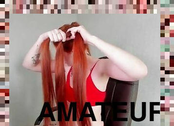 amateur, rousse, natte, fétiche, solo