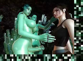 LARA CROFT stumbles into Futa Troll threesome with big cock