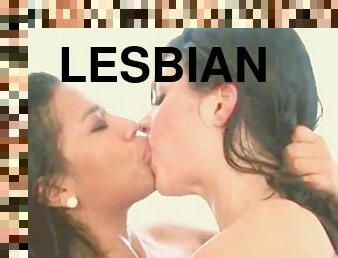 interracial, lésbicas, beijando, ação