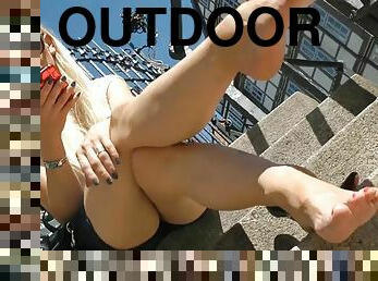 en-plein-air, amateur, babes, pieds, européenne, blonde, euro, fétiche, talons-hauts