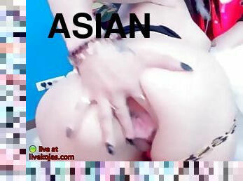 asiatisk, masturbation, amatör, strumpor, underkläder, webbkamera, busig, ensam, kinesisk, retande