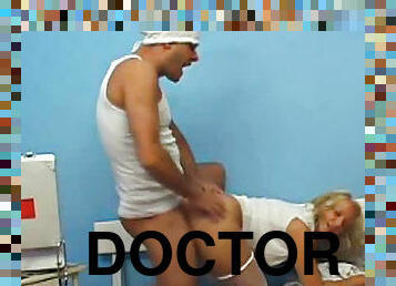 Doctor and nurse bang on the floor