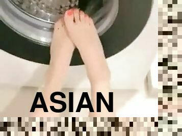 Asian foot fetish and blowjob with cute teen nympho