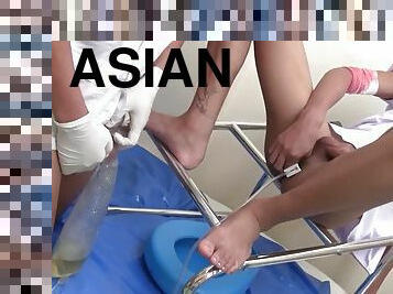 asiatisk, pissande, anal, doktor, gay, fetisch, rövhål