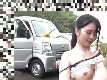 asia, payudara-besar, di-tempat-terbuka, sayang, blowjob-seks-dengan-mengisap-penis, jepang, pasangan, mobil, sperma, normal