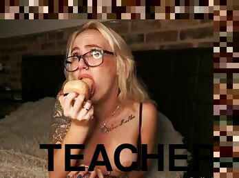 Hot teacher deepthroats your big cock and spits all over tits