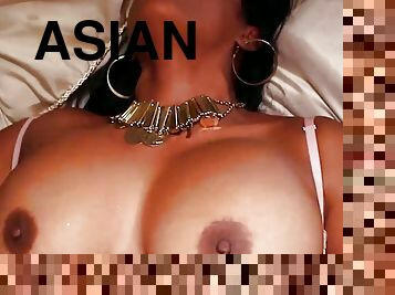 asiatique, cul, gros-nichons, tricherie, levrette, énorme, monstre, orgasme, chatte-pussy, giclée