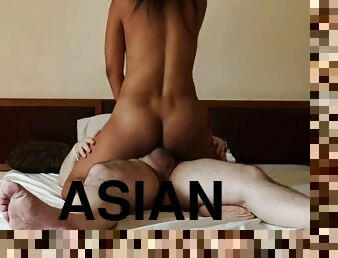 asiatique, chatte-pussy, hardcore, salope, thaï, bout-a-bout, cow-girl, blanc