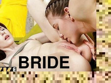 mariée, chatte-pussy, russe, lesbienne, ados, trio, jeune-18, mariage, dyke