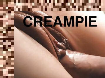 fitta-pussy, amatör, cumshot, creampie, sprut, rakad, vått