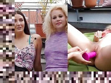 isot-tissit, clitoris, ulkotiloissa, pillu-pussy, amatööri, lesbo-lesbian, saksalainen, sormettaminen, jalat, blondi