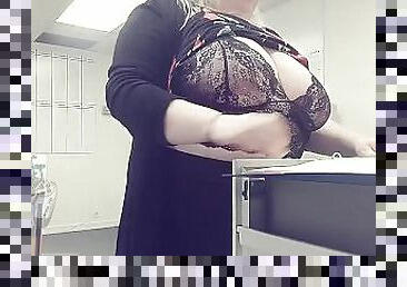 BBW Brunette Showing her Tits at Work