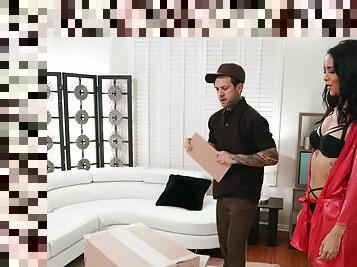 Delivery boy amazing by what he finds at Abby Lee Brazil's home