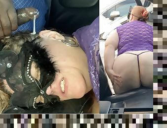 SSBBW Hot Blonde Milf Twerking Big Booty &amp; Playing With Tits Publicly Outside Car (Deepthroat Blowjob In Car) POV, Nut