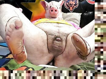 Pig-Masked, Chubby-Bear Riding BBC Dildo, While Laying Down. (1080p)
