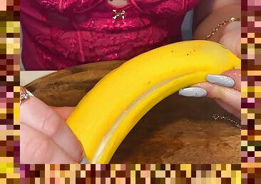 Long Nails Bad Tease With Banana And Lube