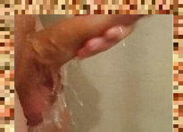 Masturbating during shower, wet 22cm cock