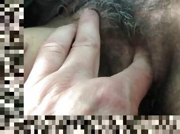 Fingering my wifes hairy pussy