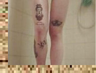 banhos, amador, babes, pés, pequeno, chuveiro, sozinho, tatuagem, tetas-pequenas