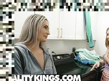 Thicc stepmom Mandy Rhea licks stepdaughter Callie Black tight pussy and rims her big ass until she cums  - Reality King